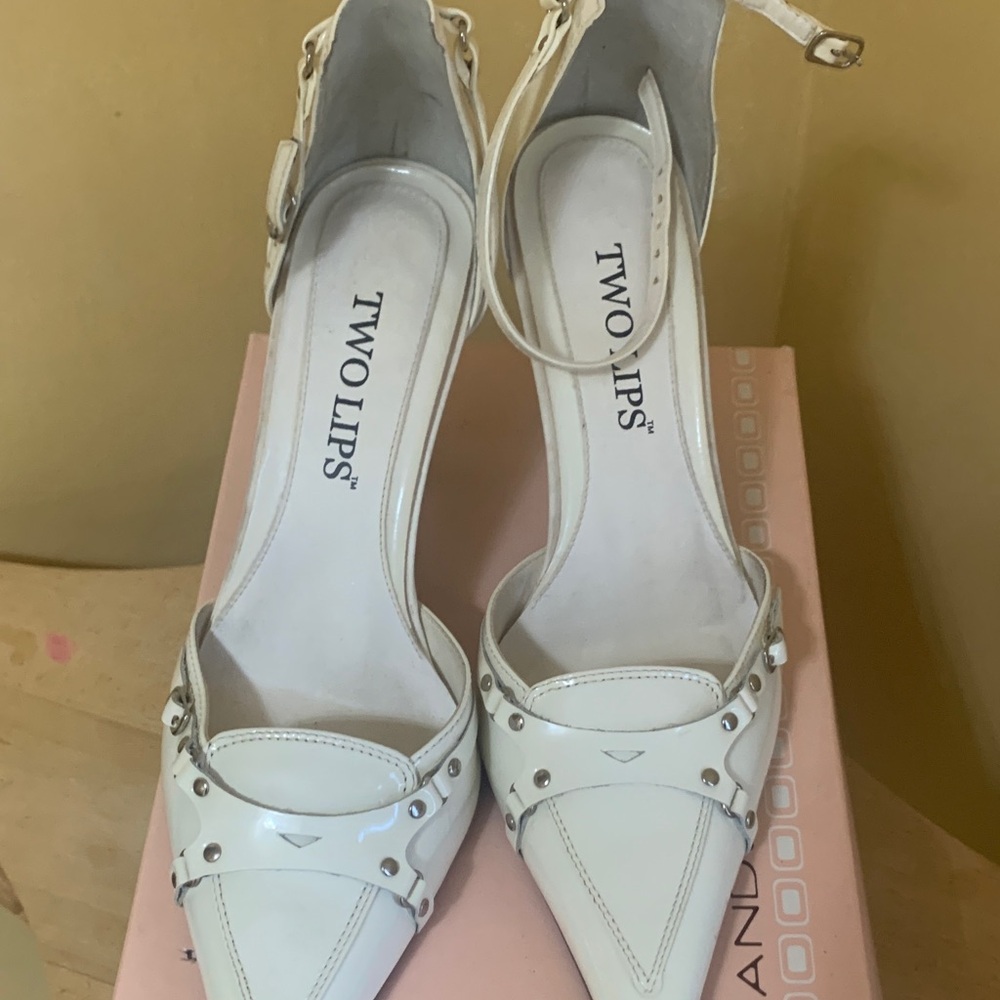 Two Lips Women's Cream Heels with Stud Accents